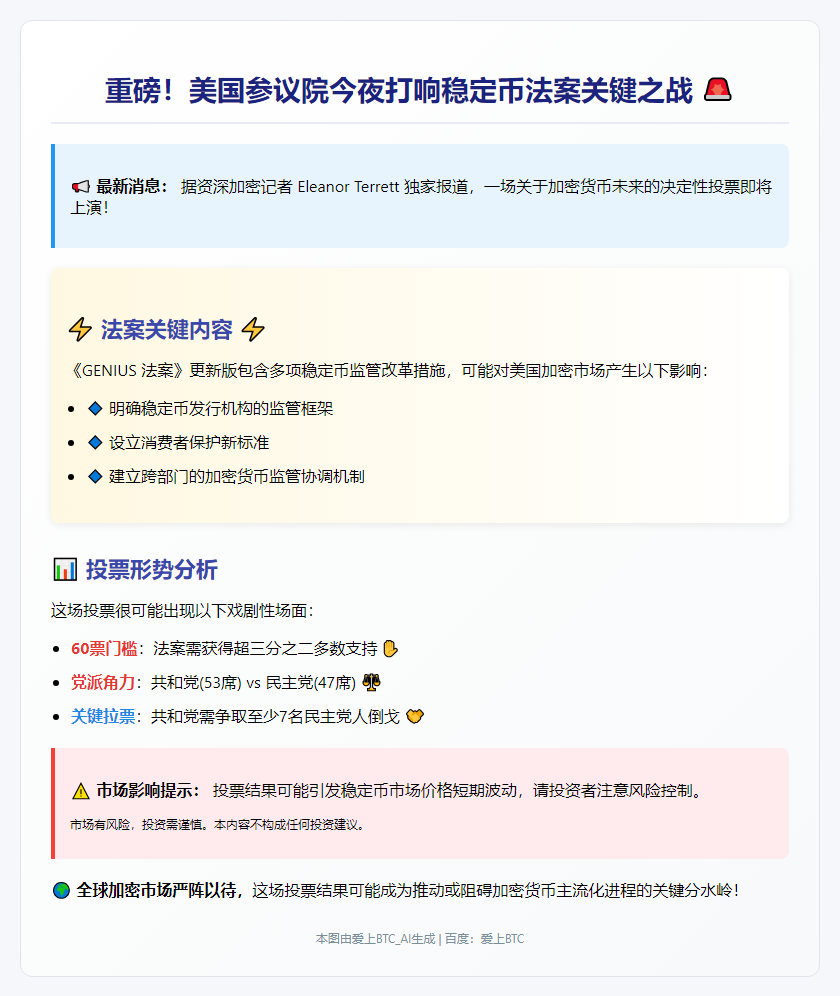 美参院凌晨表决稳定币法案