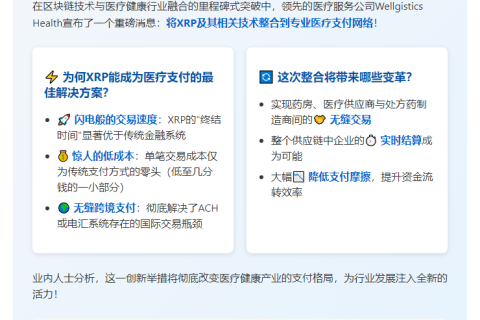 “医疗支付采用XRP提升效率”