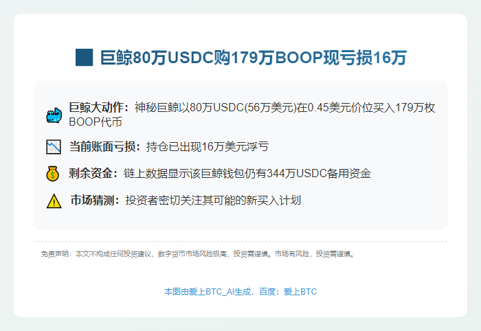 鲸鱼80万USDC购179万BOOP 现亏16万
