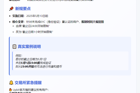 Upbit调整KYC用户充提时限