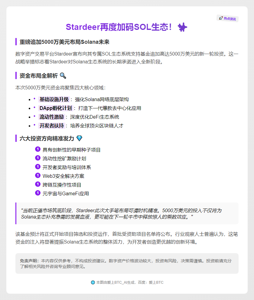Stardeur增投5000万至SOL生态基金