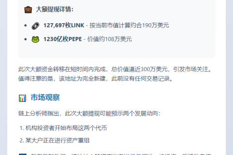 190万美元LINK与108万美元PEPE撤出交易所