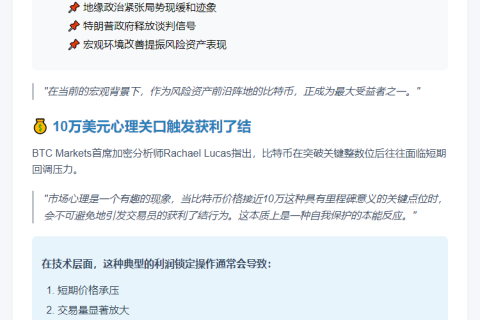 BTC交易员获利了结，10万美元成关键心理关口