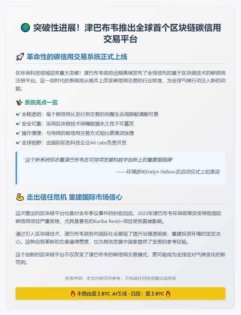 津巴布韦启动区块链碳信用平台