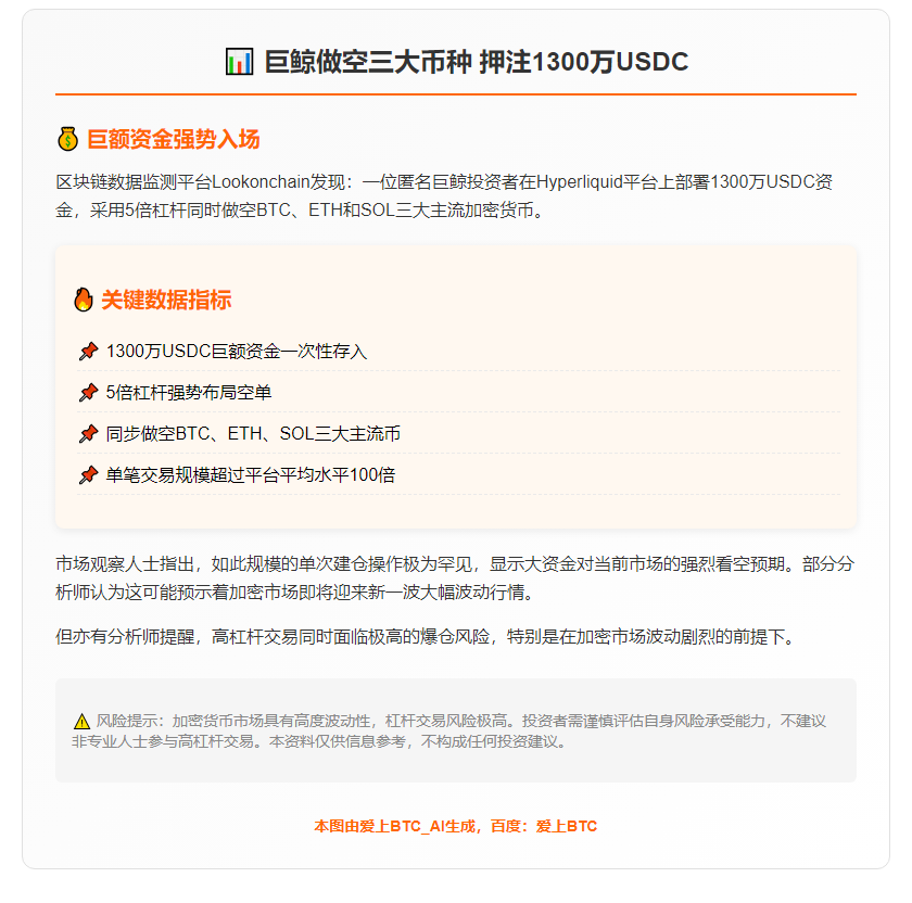 巨鲸做空三大币种，押注1300万USDC