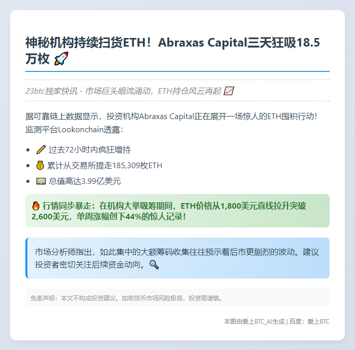 Abraxas累积18.5万ETH