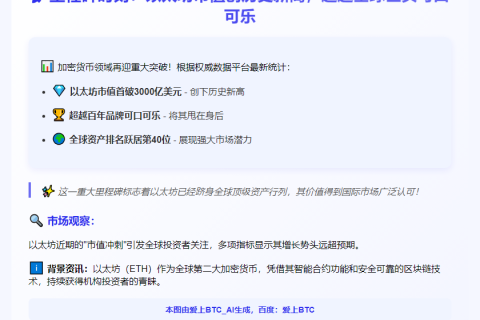 以太坊市值超越可口可乐，跻身全球前40
