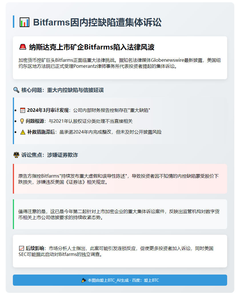 "Bitfarms因内控缺陷遭集体诉讼"