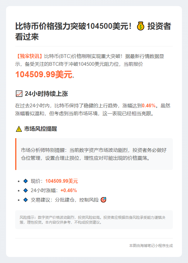 比特币突破10.45万美元