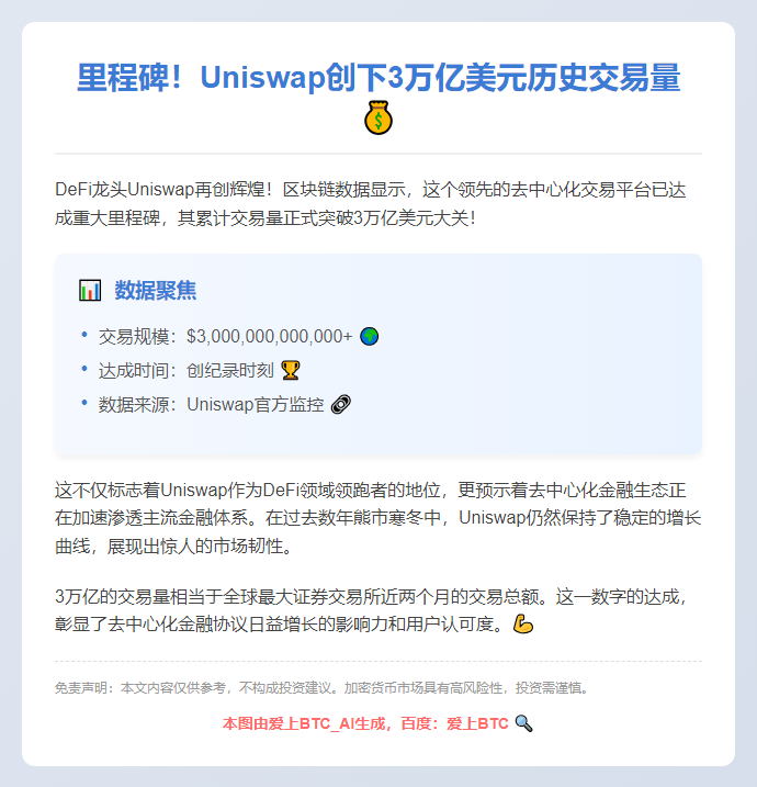 "Uniswap交易量破3万亿美元"