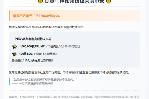 “钱包大举买入100万TRUMP和100SOL”