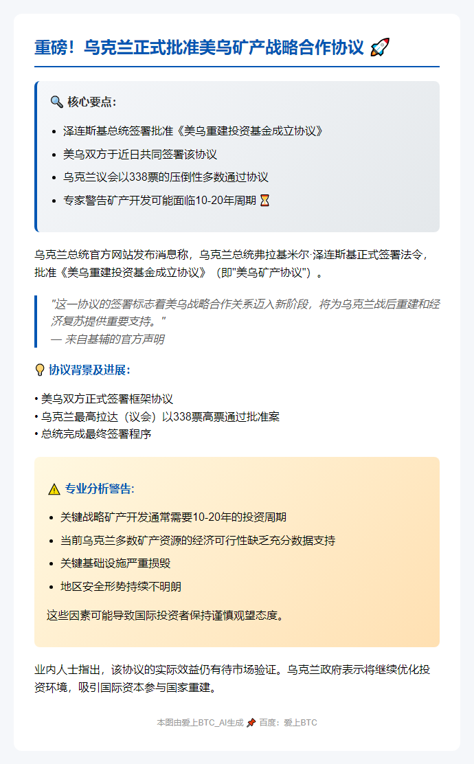 乌签美矿协议获泽连斯基批准