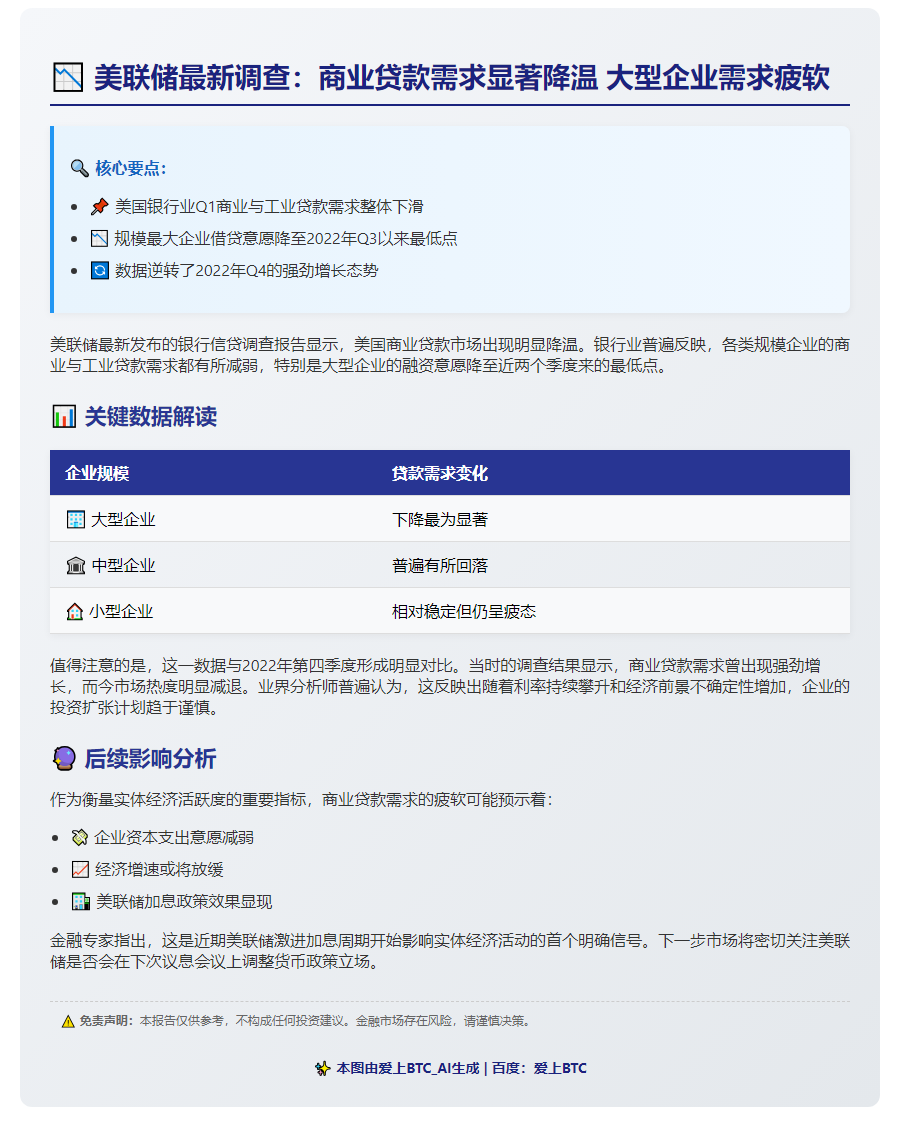 美银行业一季度贷款需求下滑