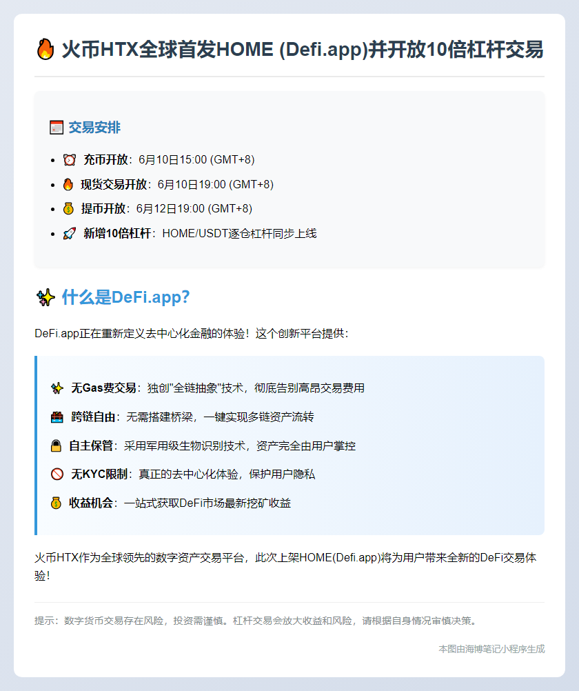 火币HTX今日19时首发HOME并开放杠杆交易