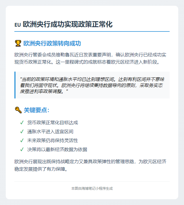 欧洲央行成功实现政策正常化