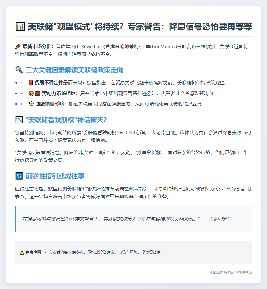 分析师预计美联储近期不会降息