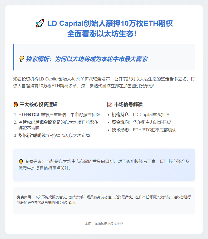 "LD Capital创始人JackYi重申看多ETH及生态代币"