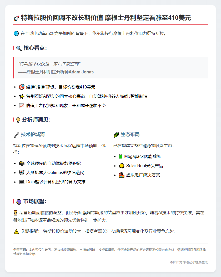 摩根士丹利维持特斯拉