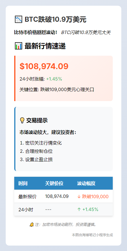 BTC跌破10.9万美元