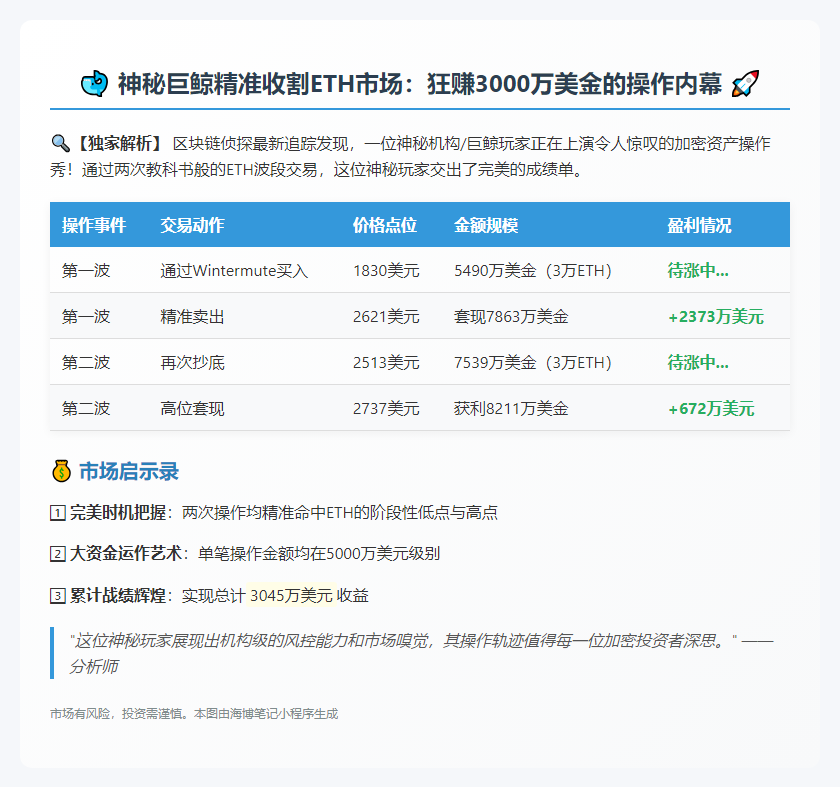 巨鲸两波ETH交易获利3000万