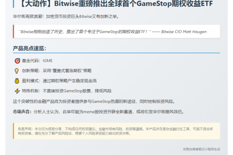 Bitwise发布GME期权收益ETF