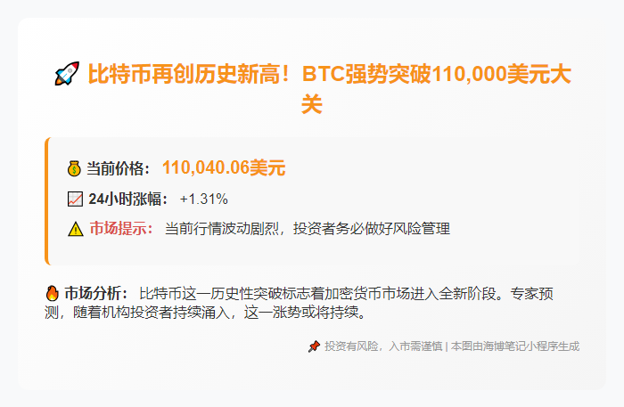 ### 原文：BTC突破110000美元 ###  
BTC飙升破11万