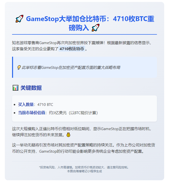 GameStop购入4710枚比特币