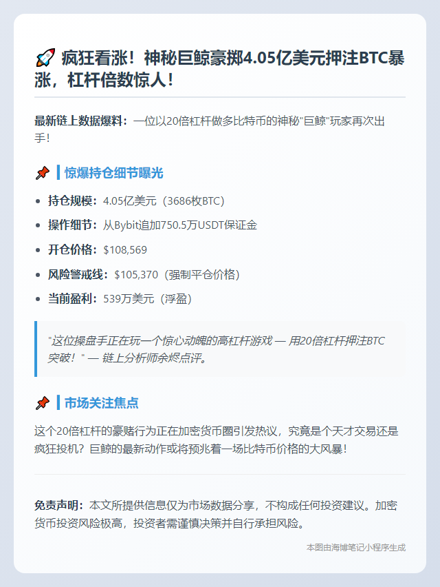 鲸鱼加仓BTC多头至4.05亿 浮盈539万