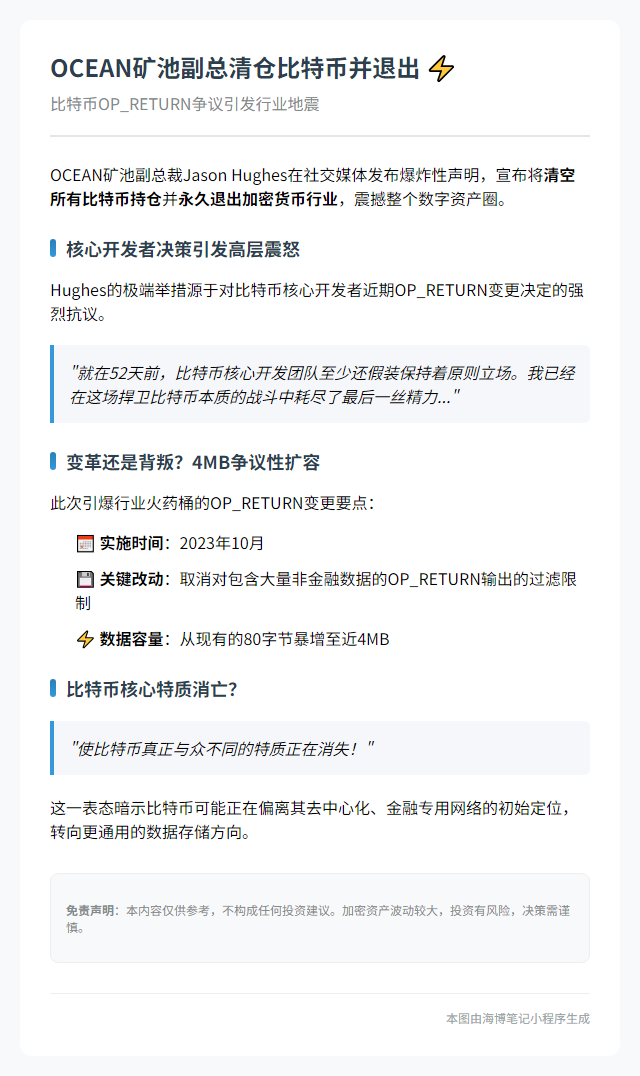 OCEAN矿池副总清仓比特币并退出
