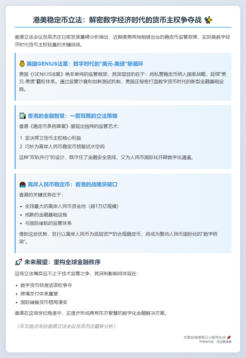 香港与美国的稳定币立法折射金融博弈新局