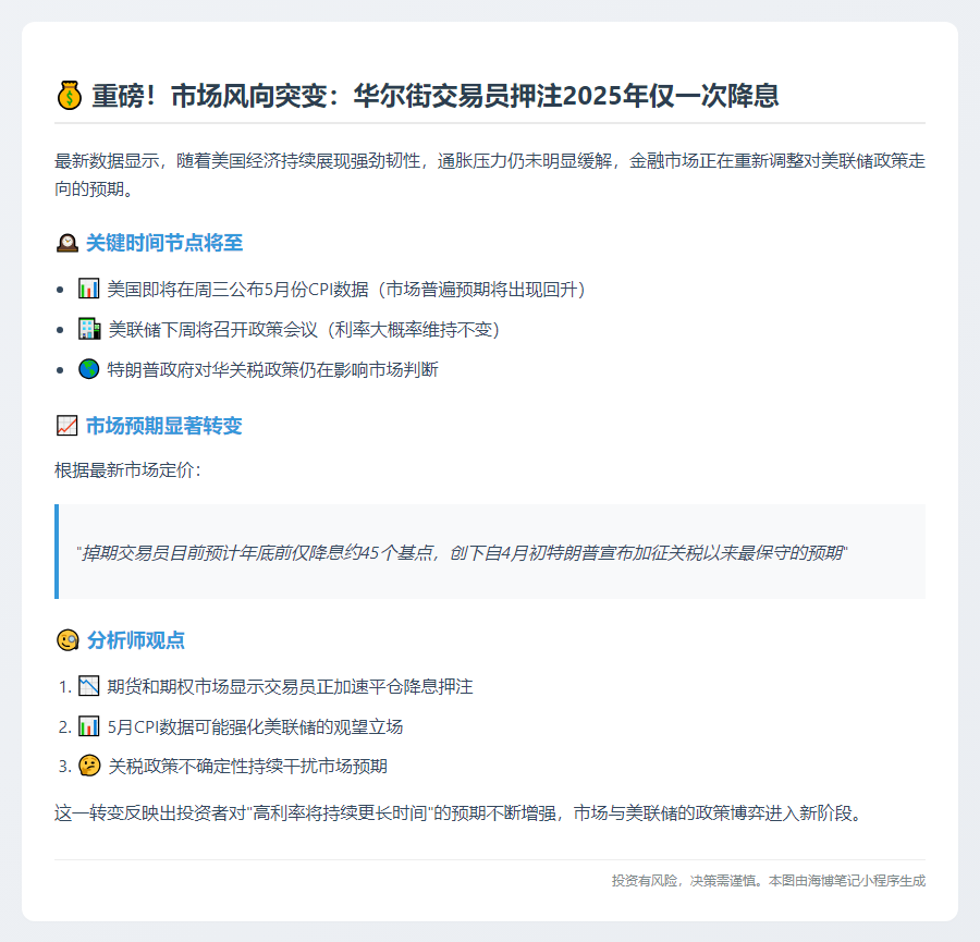 交易员押注美联储2025年仅降息一次