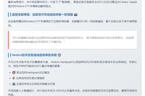 SEC 推迟 Canary Hedera ETF 审批
