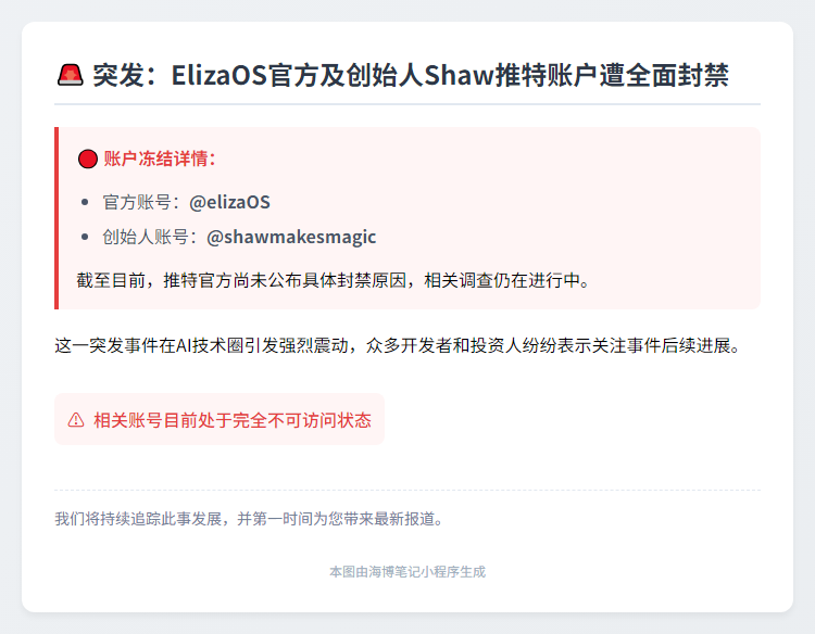 ElizaOS及创始人Shaw推特账号被冻结