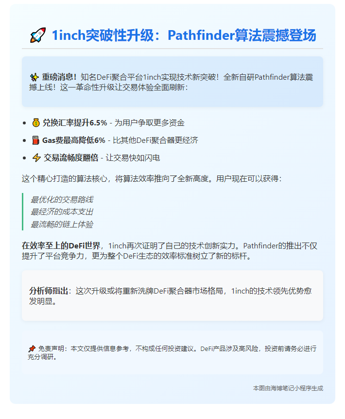 1inch新算法提升闪兑汇率6.5%