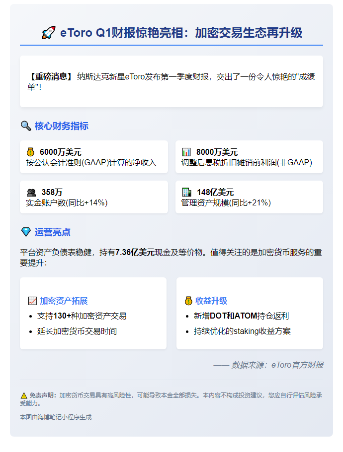 eToro Q1净收入6000万，提供130+加密资产交易