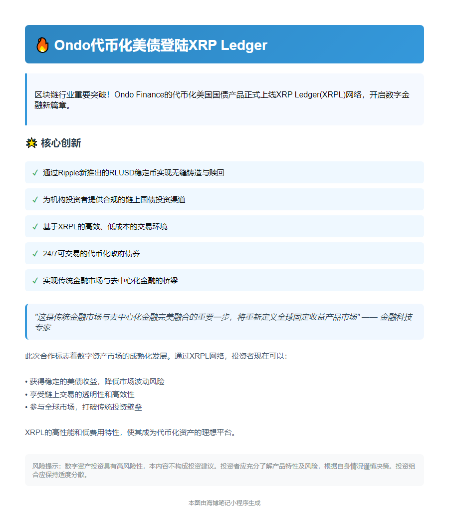 Ondo代币化美债登陆XRP Ledger