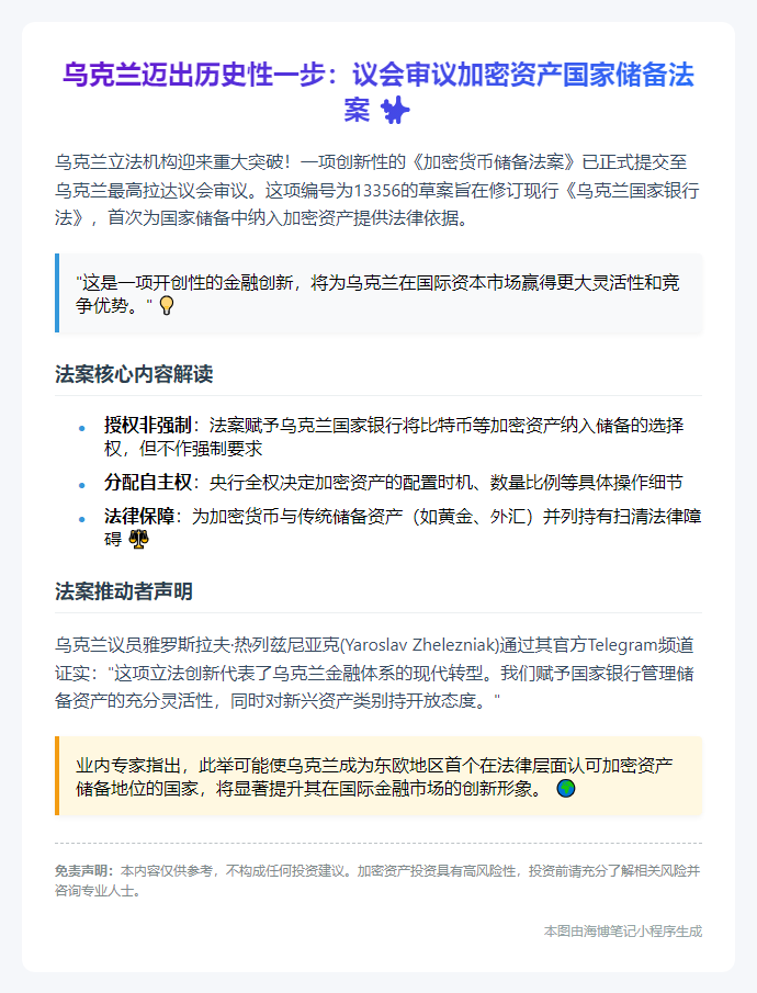 乌克兰提交加密资产储备法案