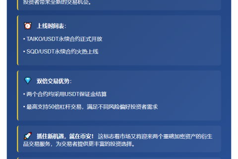 币安上线TAIKO、SQD永续合约