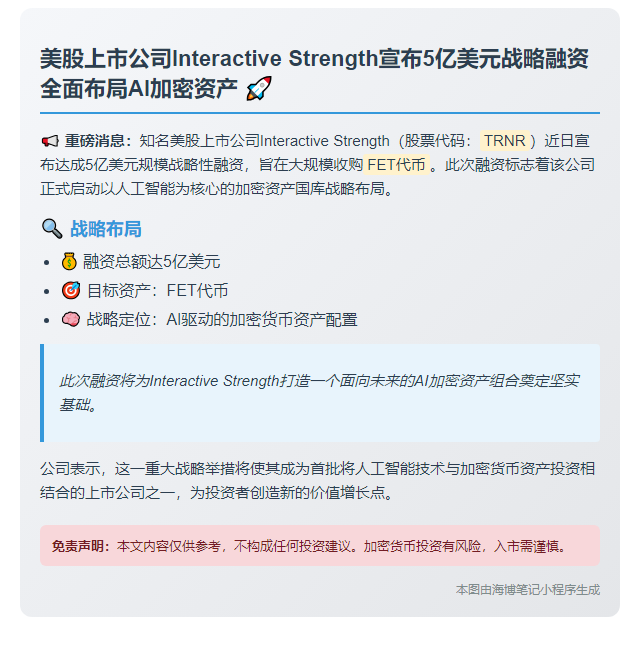 美股公司Interactive Strength融资5亿收购FET
