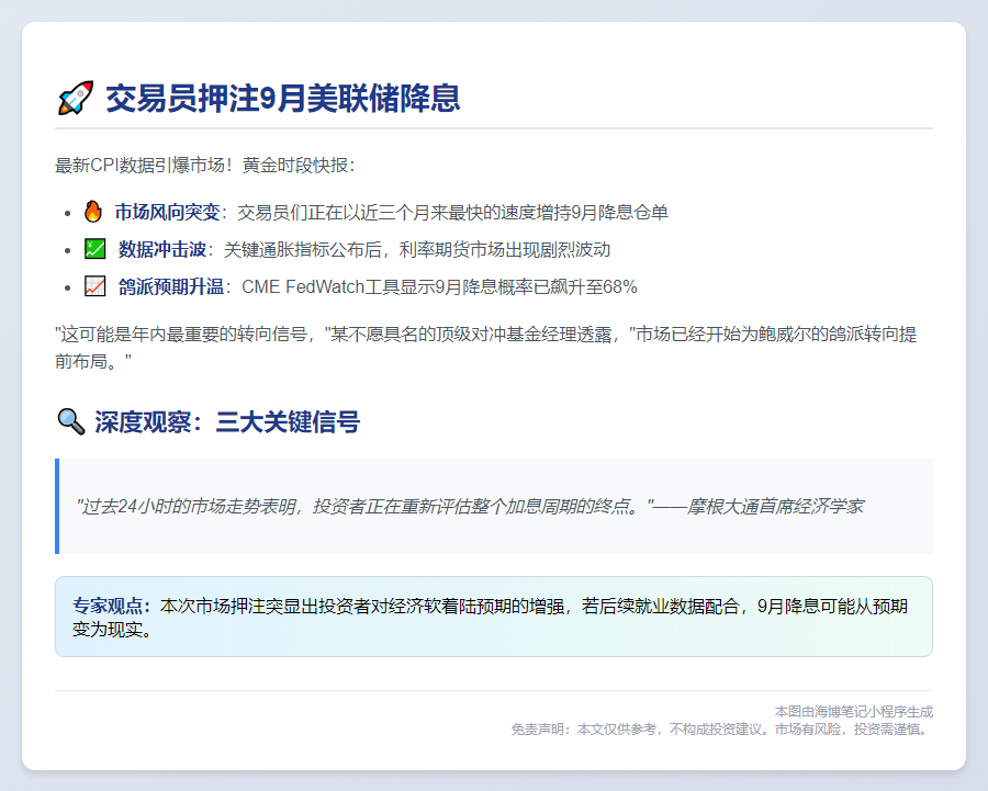 交易员押注9月美联储降息