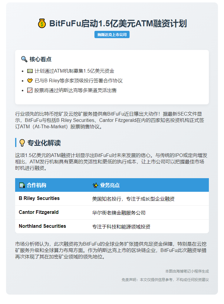 BitFuFu启动1.5亿美元ATM融资
