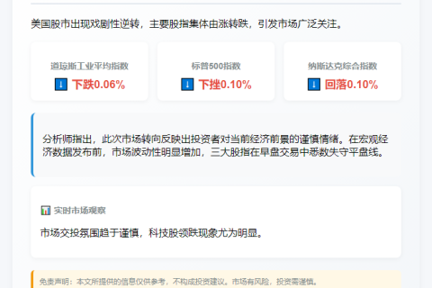 美国主要股指全面转跌