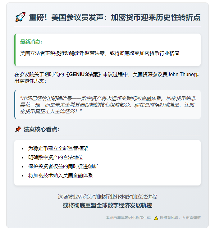 美参议员推动稳定币法案，呼吁加密货币主流化
