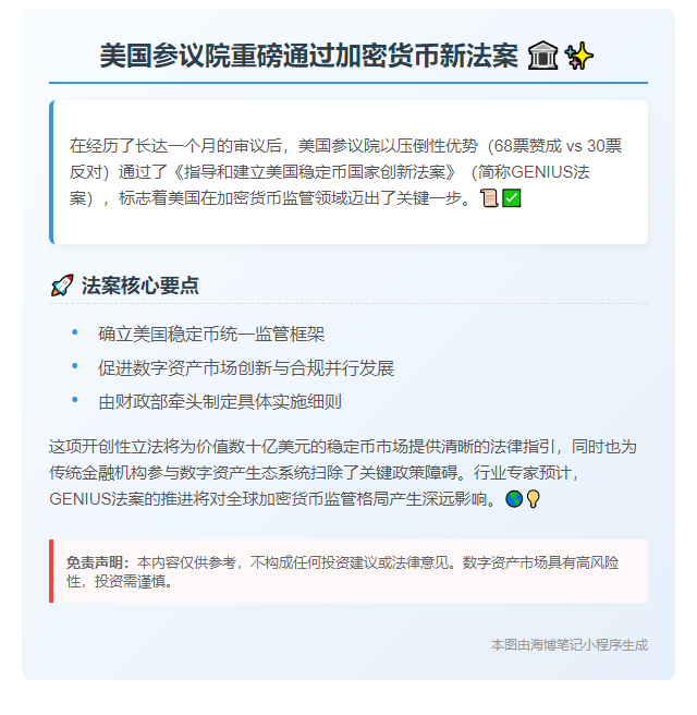 参议院通过GENIUS法案