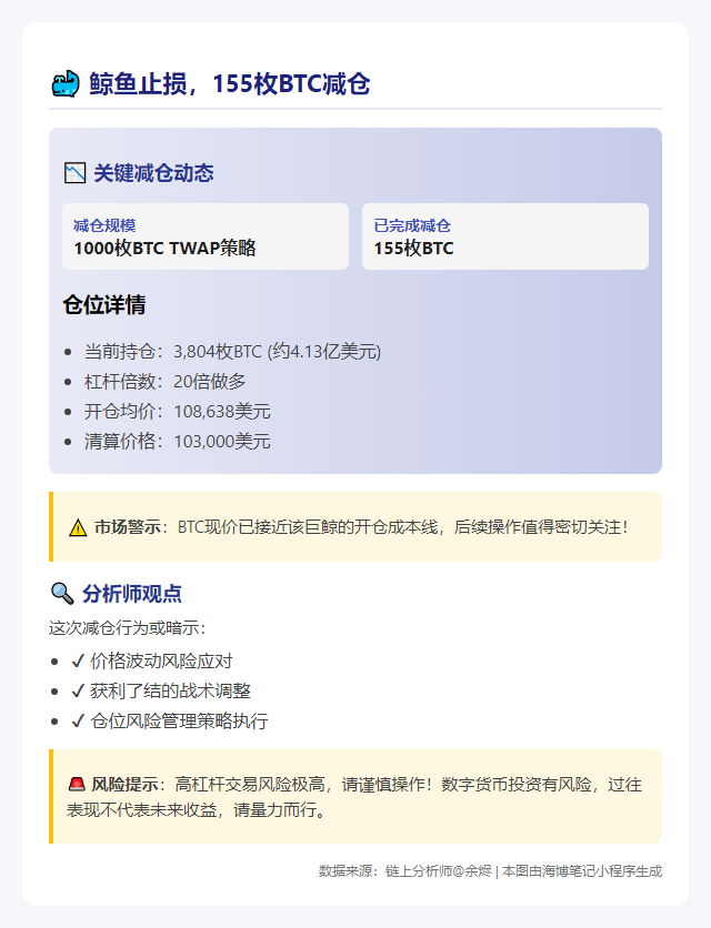 鲸鱼止损，155枚BTC减仓
