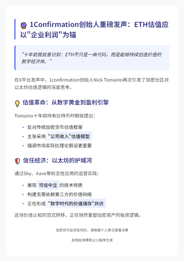 1confirmation创始人：ETH估值应参照“公司收入”模式