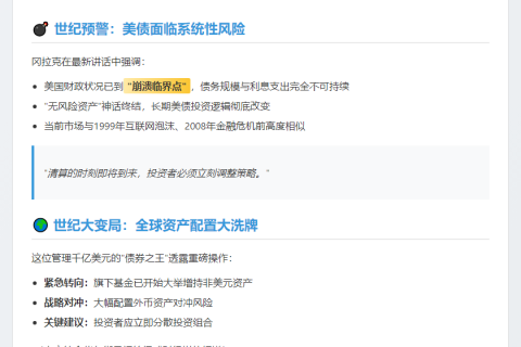 冈拉克警告：美债避险光环褪色，清算在即