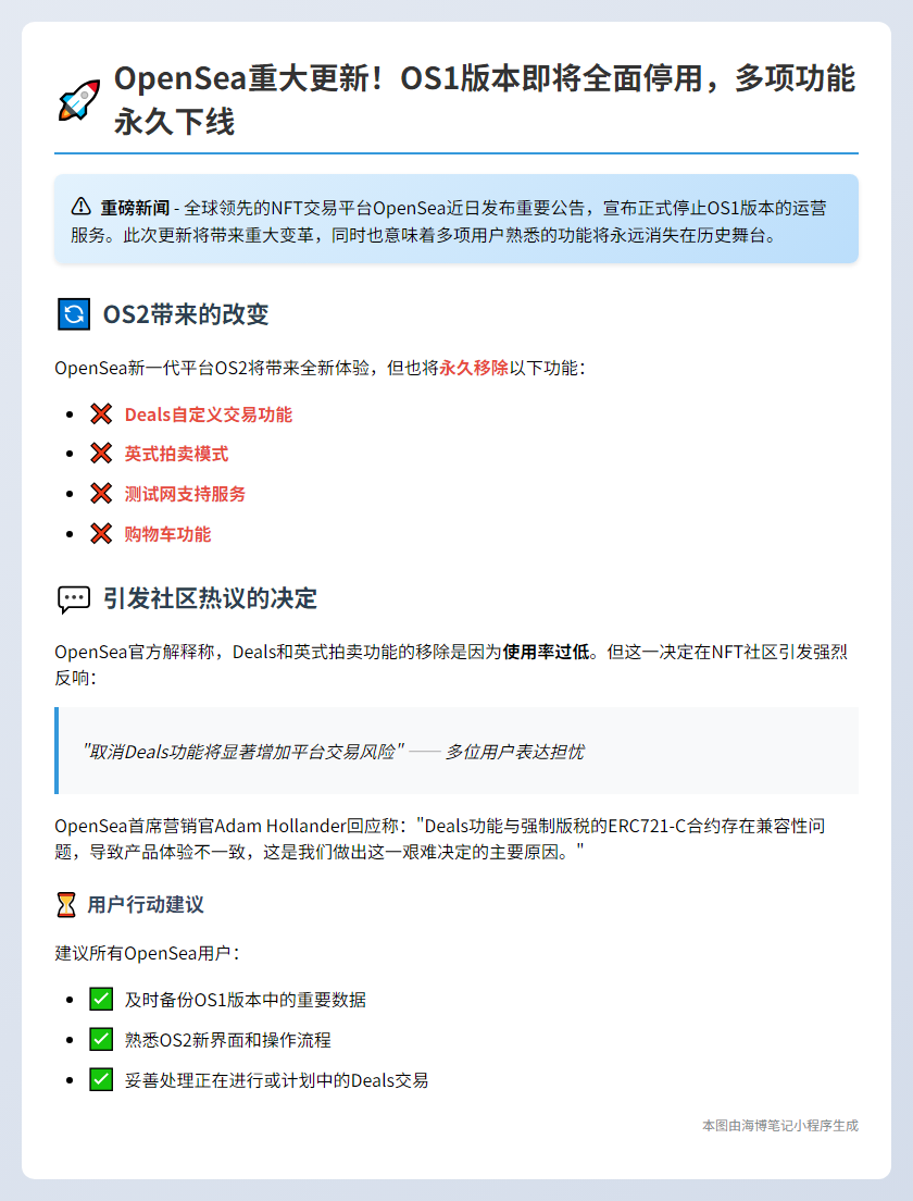OpenSea将于6月16日关闭OS1及部分功能