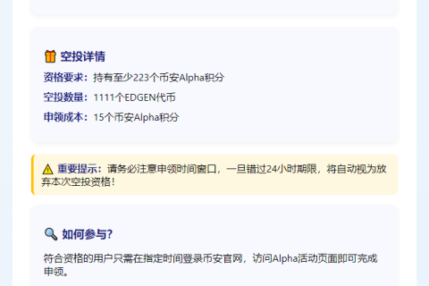 币安用户可申领1111个EDGEN代币