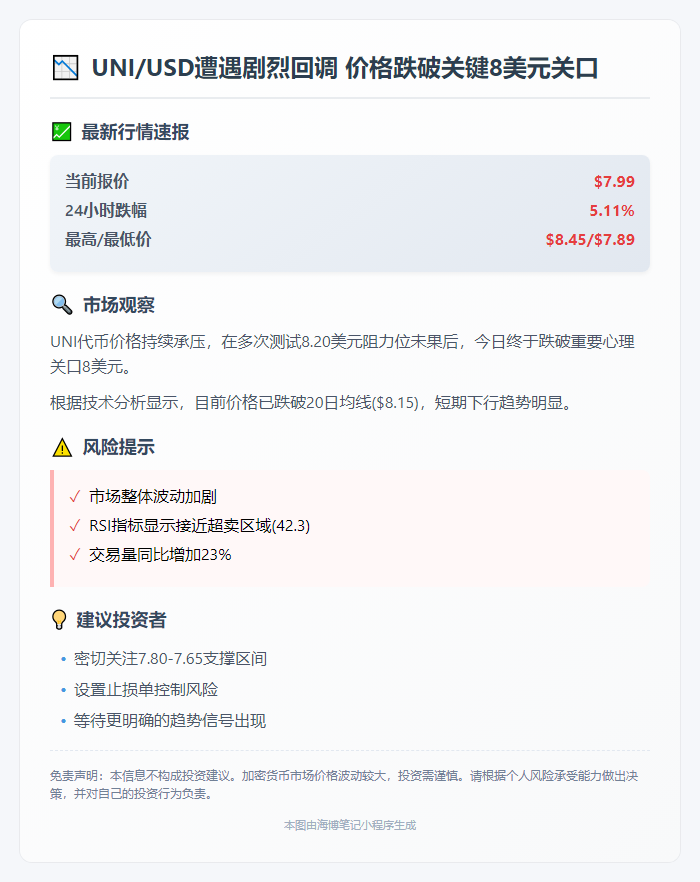 "UNI跌破8美元"